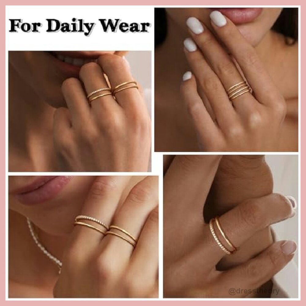 14k Gold Plated Thin Stackable Rings Set Size 5-1… - image 5